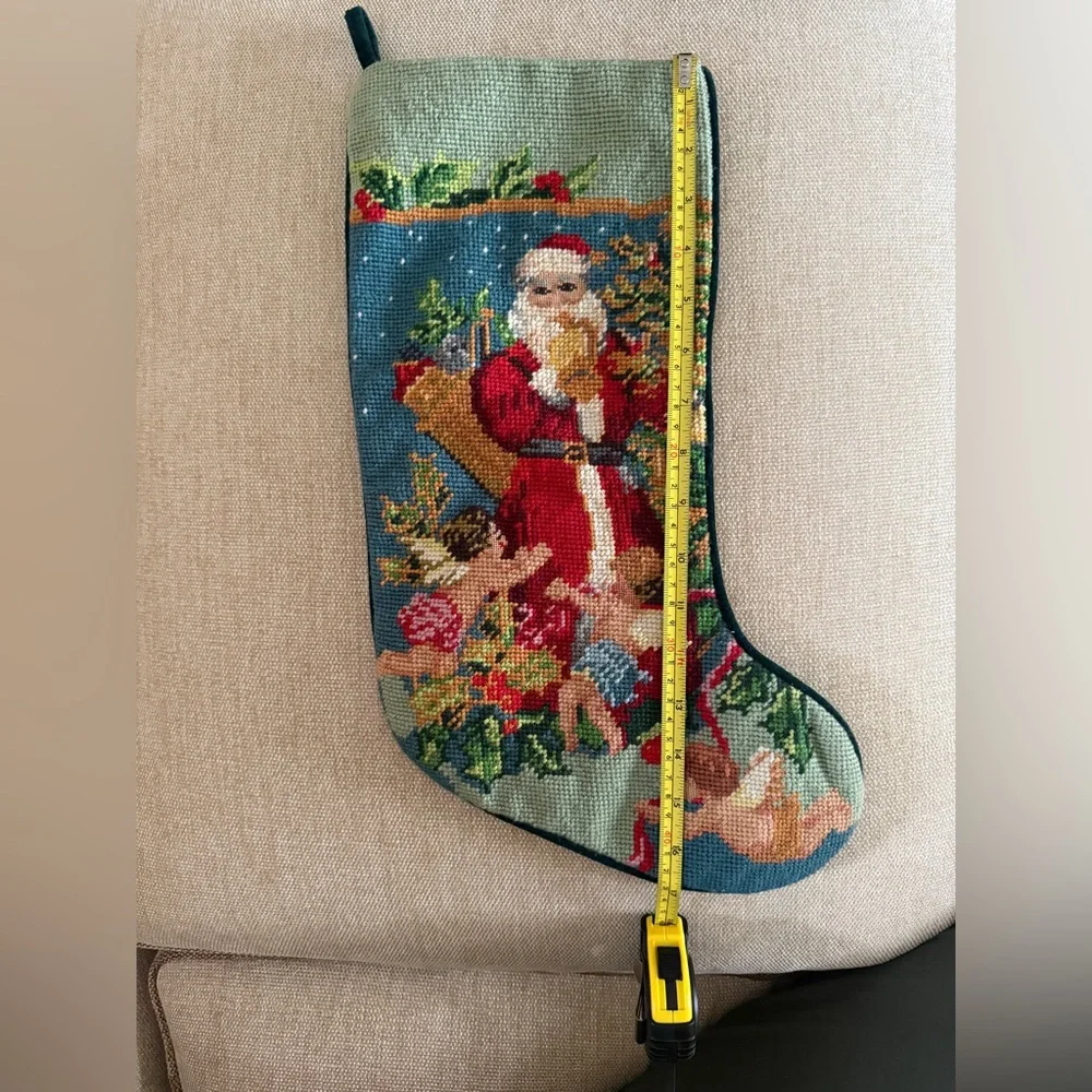 Santa Claus Needlepoint Christmas Stocking. There is not a tag inside it. - Picture 2 of 4
